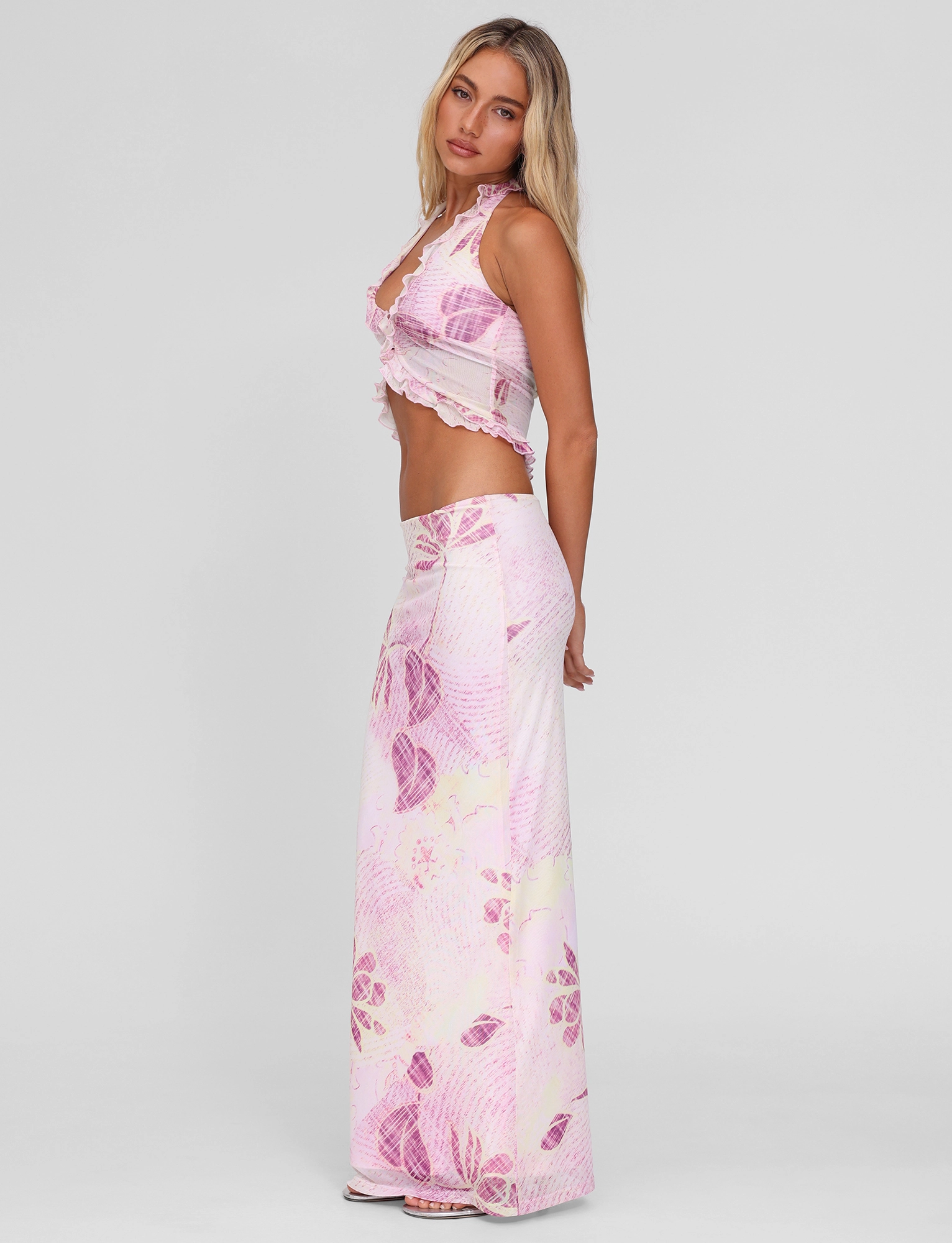 Bold Accent Tonal Layering DALILA MIDI SKIRT - GRUNGE FLORAL MAGENTA