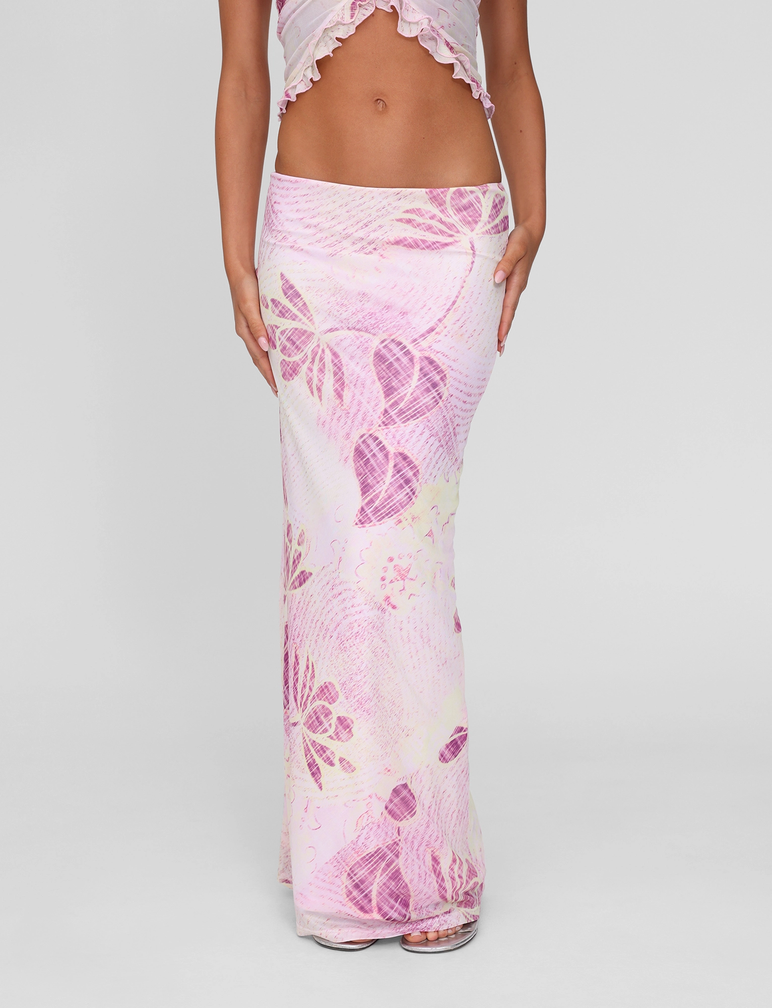 Daytime Look DALILA MIDI SKIRT - GRUNGE FLORAL MAGENTA