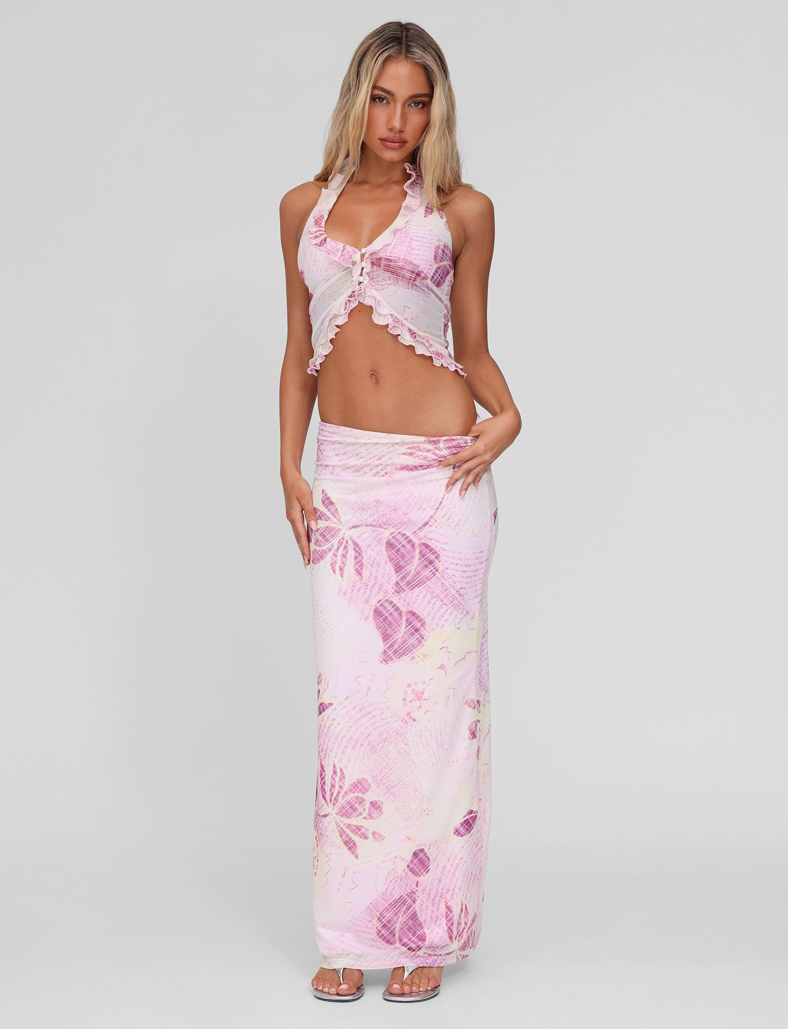 Soft Layers DALILA MIDI SKIRT - GRUNGE FLORAL MAGENTA