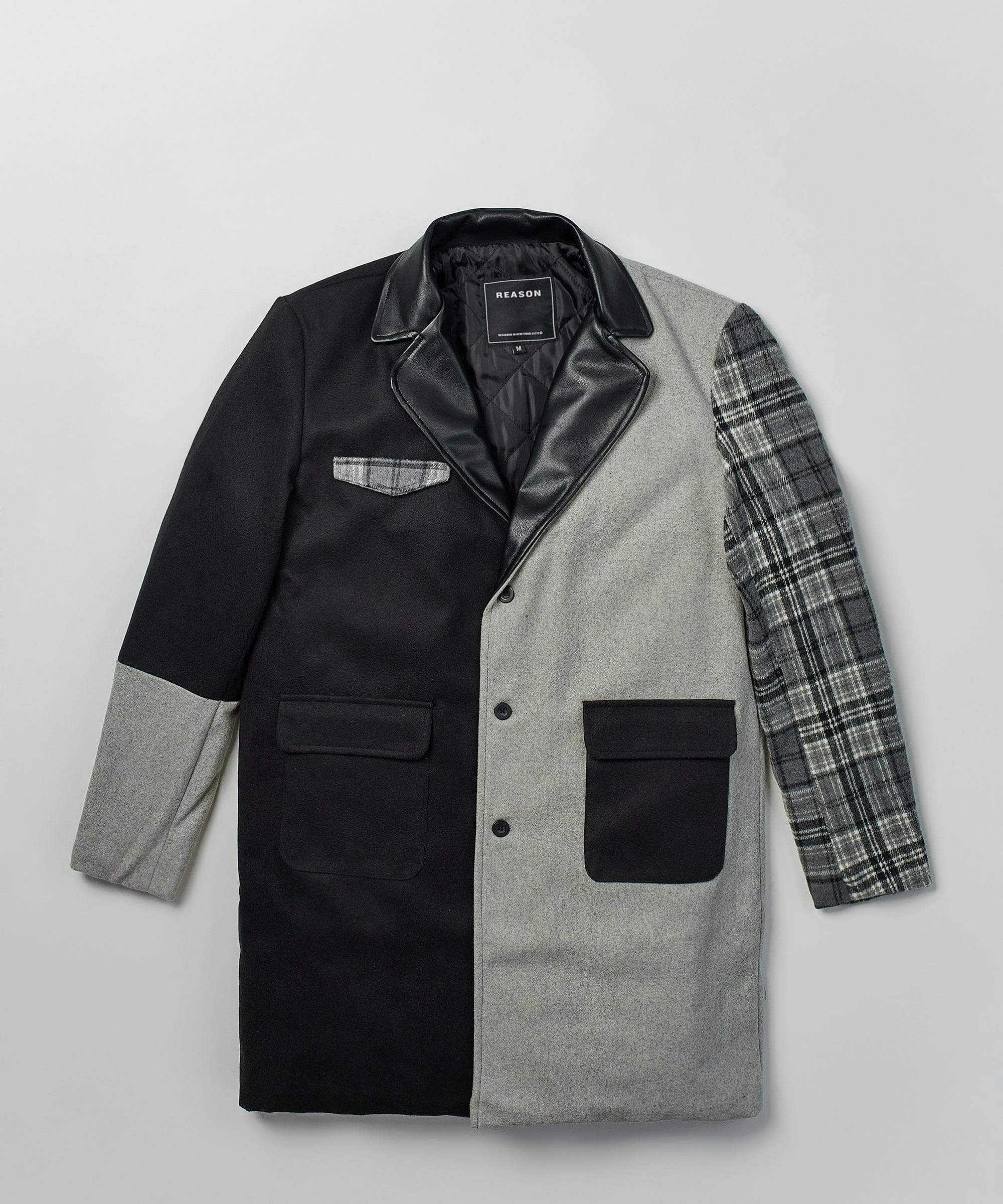 Quilted Stitching Sustainable Recycled Material Dapper Mixed Wool Top Coat - Grey
