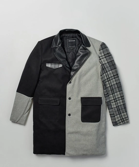 Quilted Stitching Sustainable Recycled Material Dapper Mixed Wool Top Coat - Grey