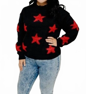 Snug fit Functional Wear Darby Distressed Star Sweater In Black