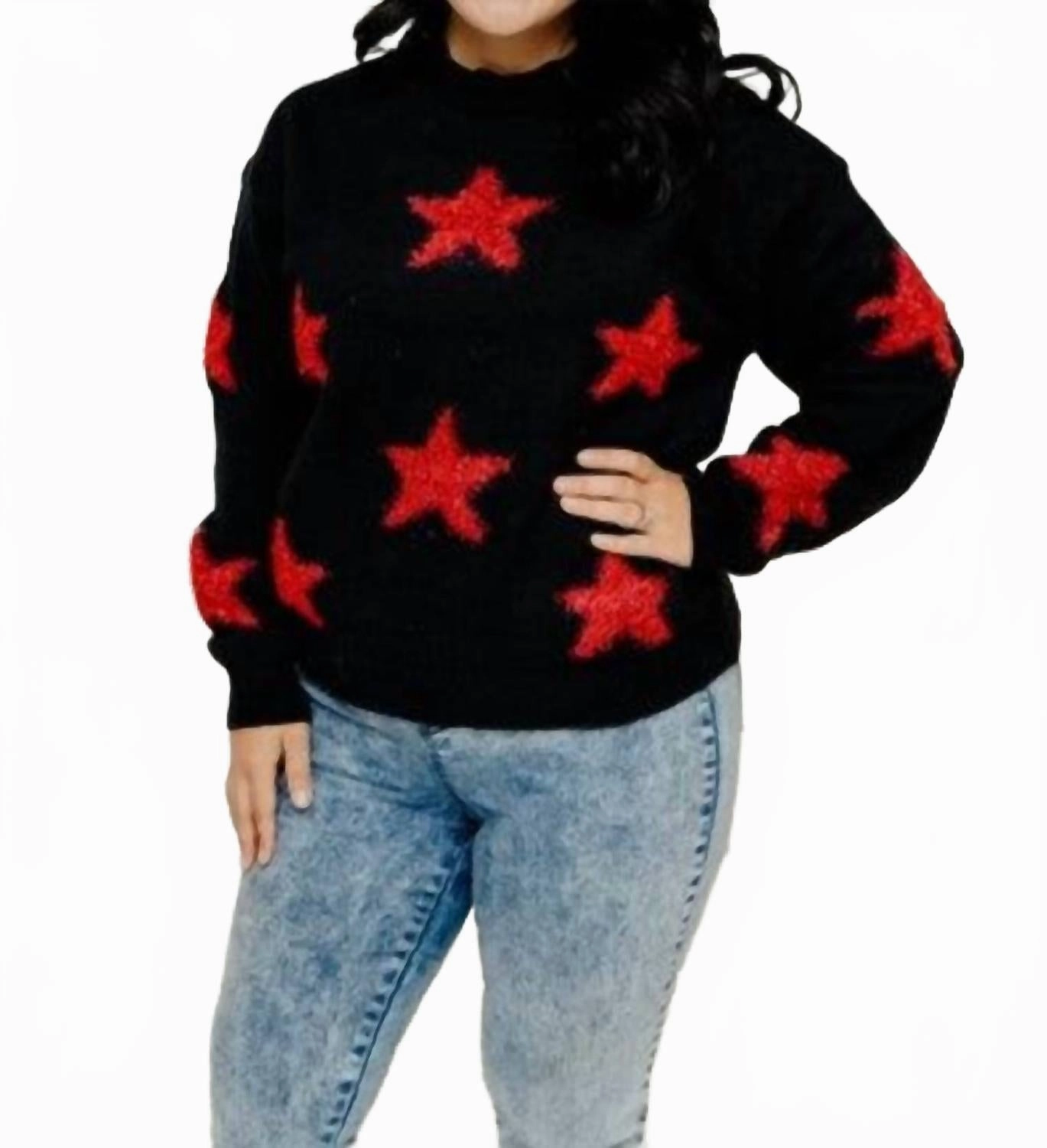 Snug fit Functional Wear Darby Distressed Star Sweater In Black