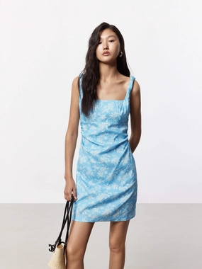 Linen Blend Mini Slip Dress Sun-Protective Trendy Design
