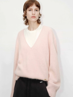 Deep V-neck Loose Sweater FrictionFreeNeckline Sandwich Mesh Panel Structure