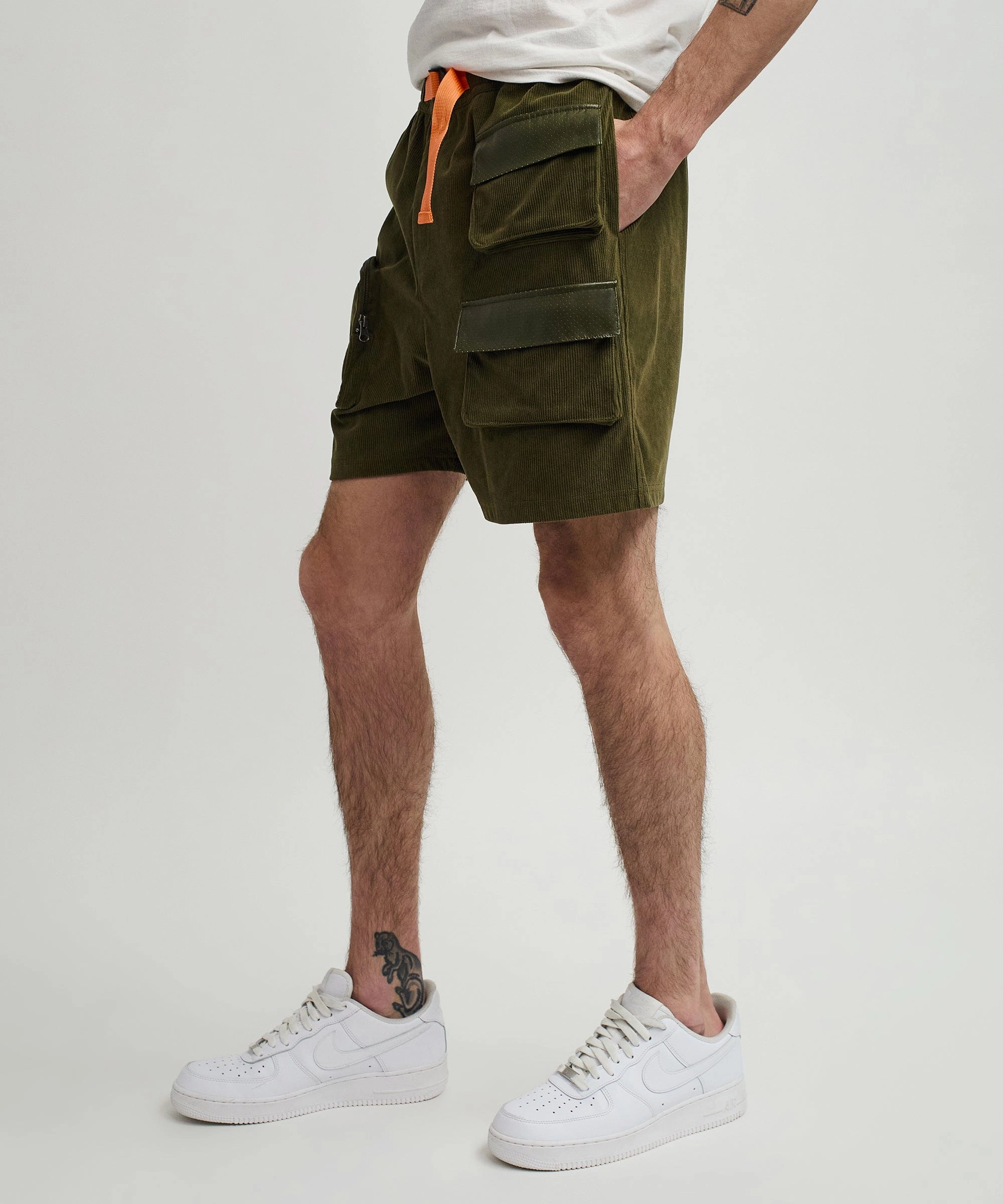 Delta Utility Corduroy Cargo Shorts - Green Stretch Fit Engineering