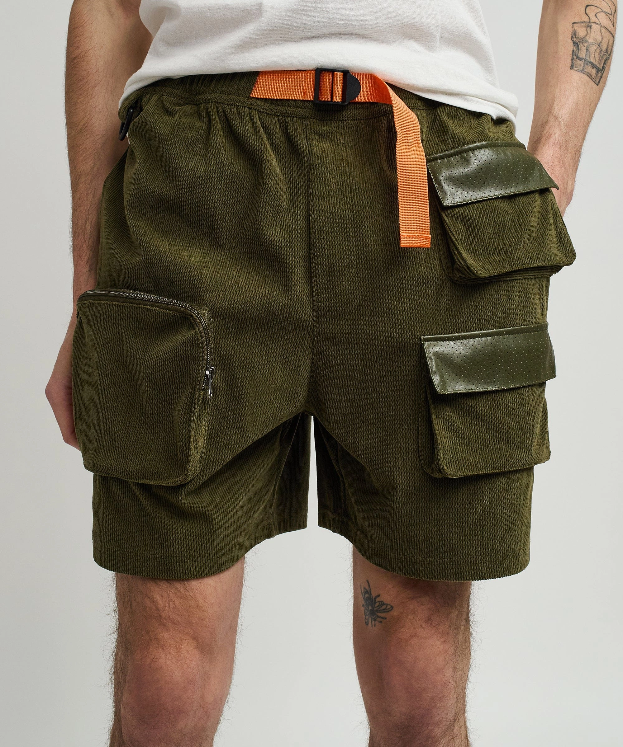 PolyesterBlend Flexible Waistband Delta Utility Corduroy Cargo Shorts - Green