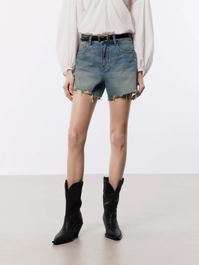 Denim Distressed Detail Shorts Low Profile Design