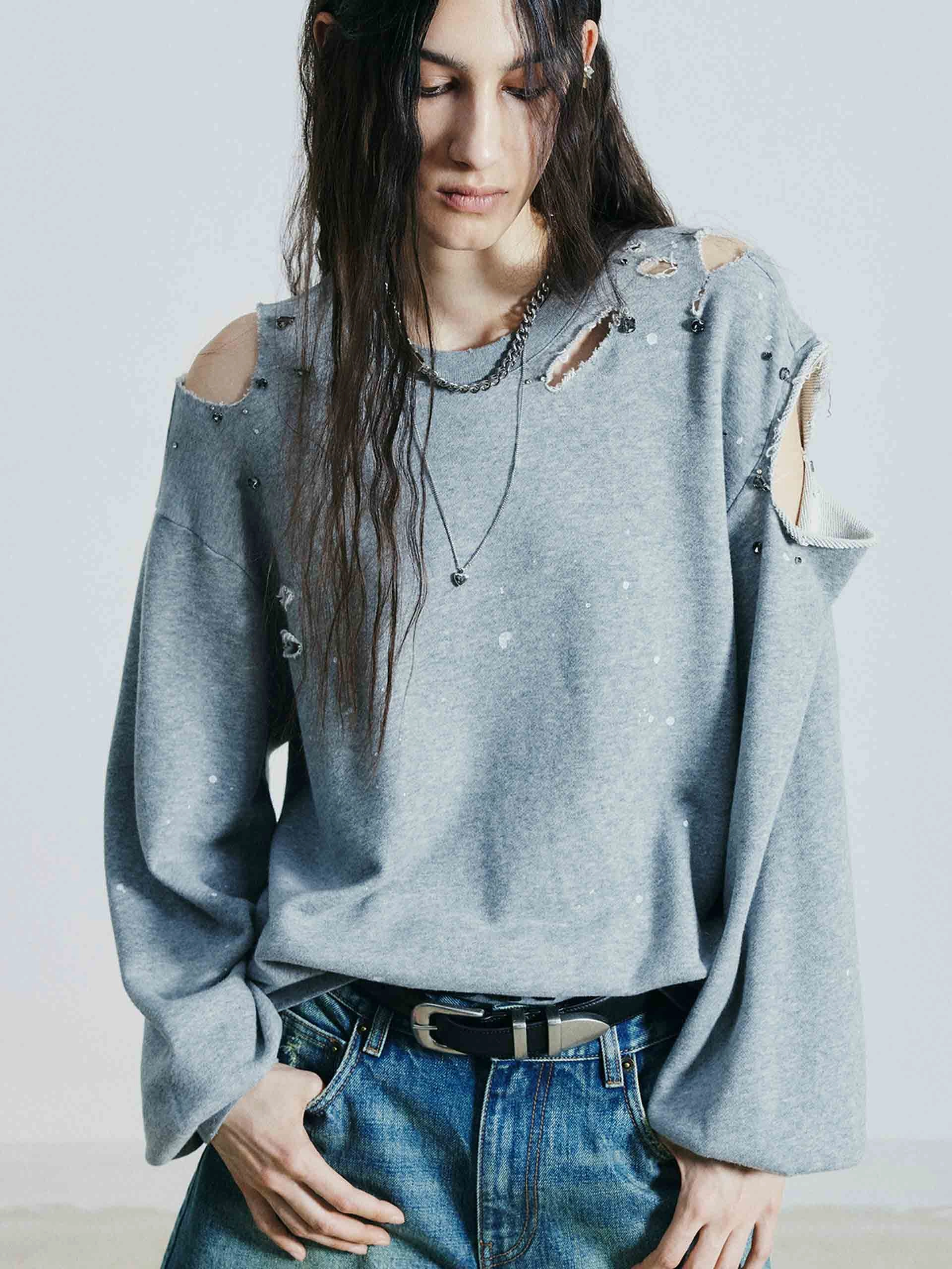 UltravioletProtectionFabric NonScratchSurface Destroyed Detail Loose Sweatshirts