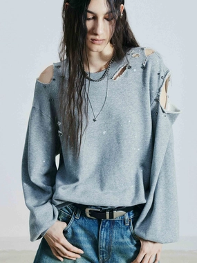 Destroyed Detail Loose Sweatshirts SoftTouchFinish