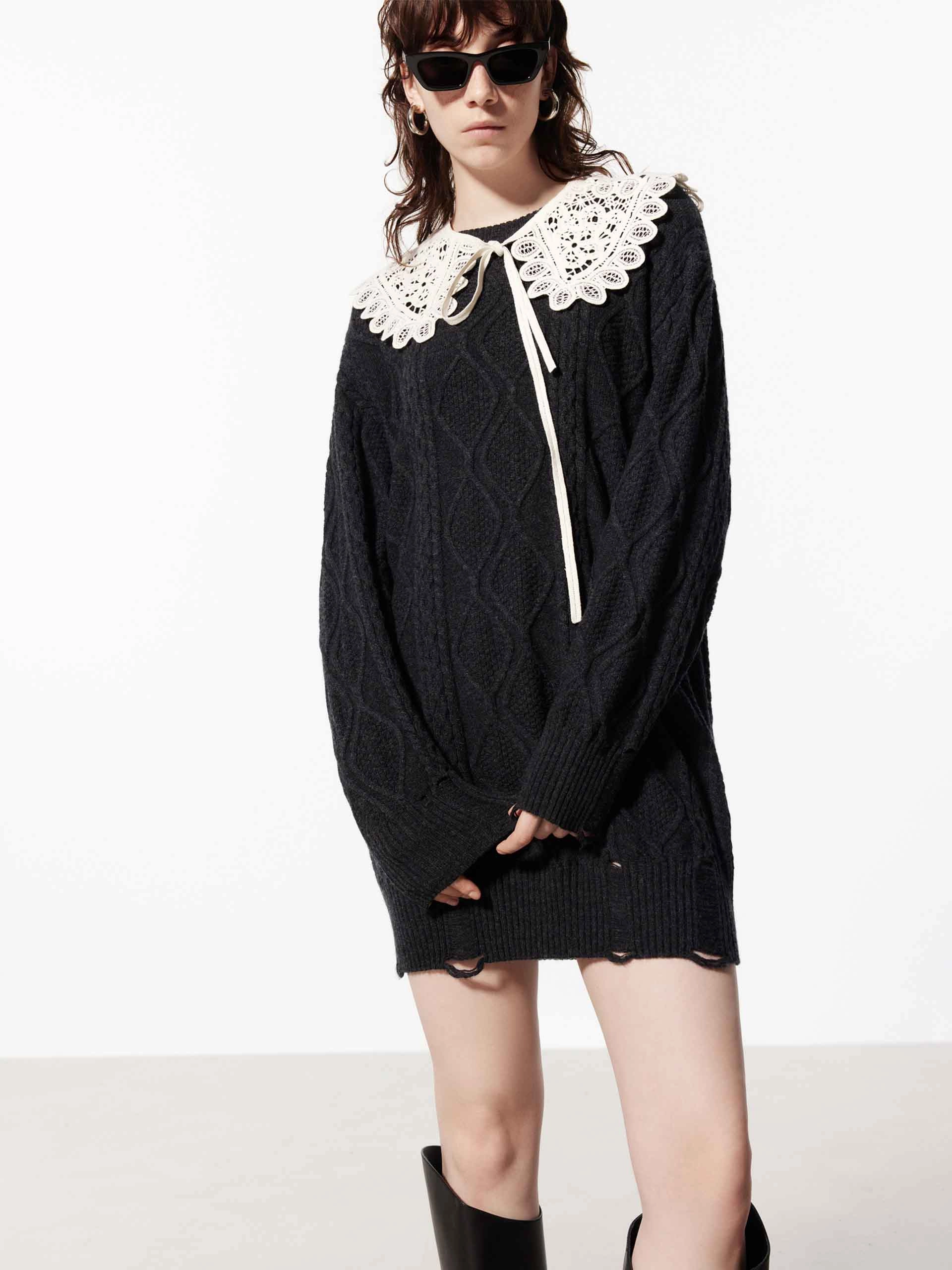 Interchangeable-Detail Silky Silhouette Destroyed Details Mini Dress