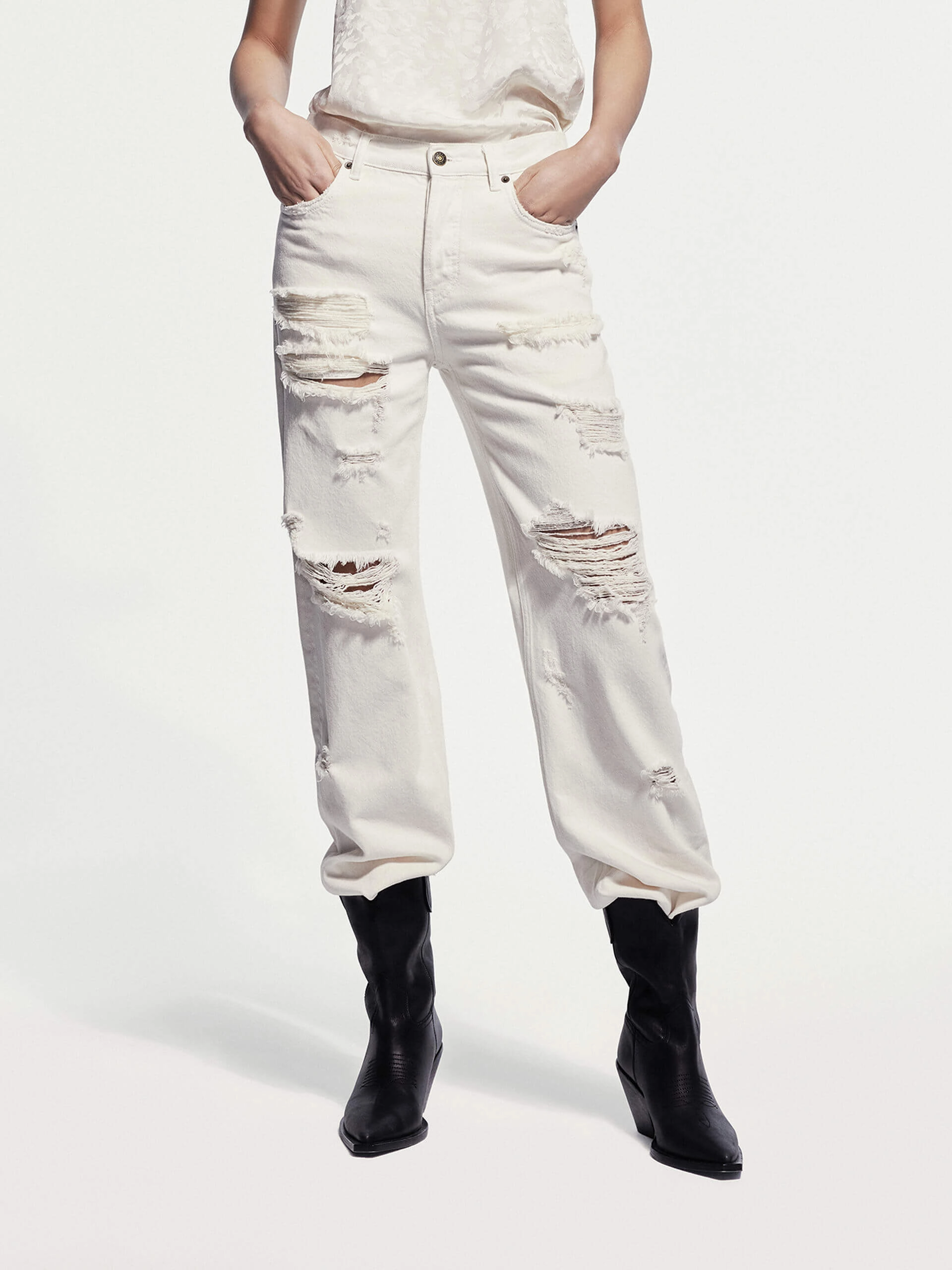 Destroyed Straight Leg Jeans Office Wear Weekend Warrior Trend Setter
