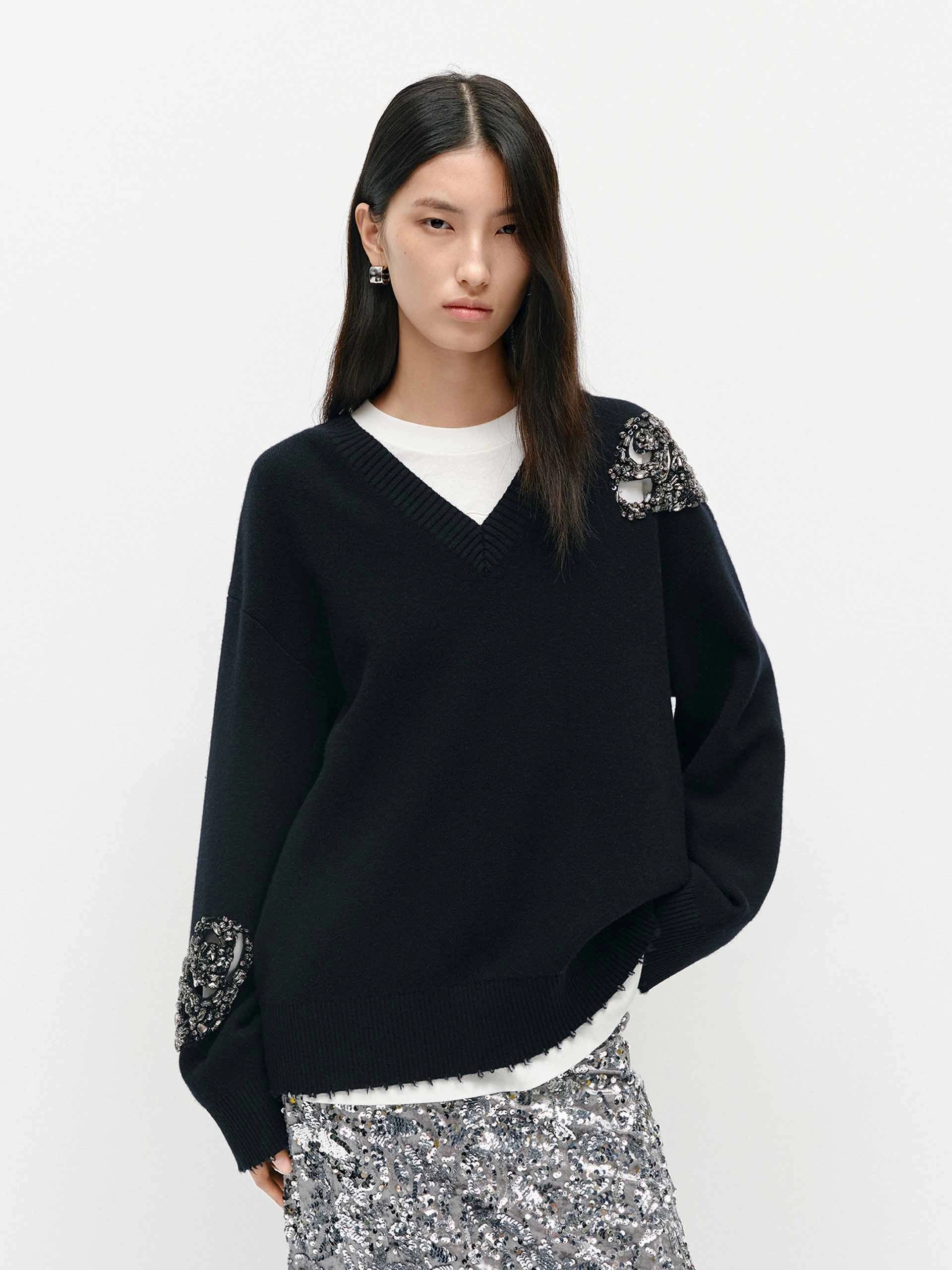 HighStretch Crystal Detail Wool Sweater