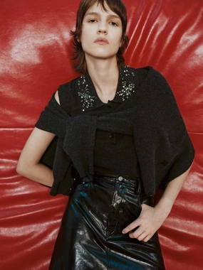 DoubleLayeredCollar Round Neck Cardigan Set