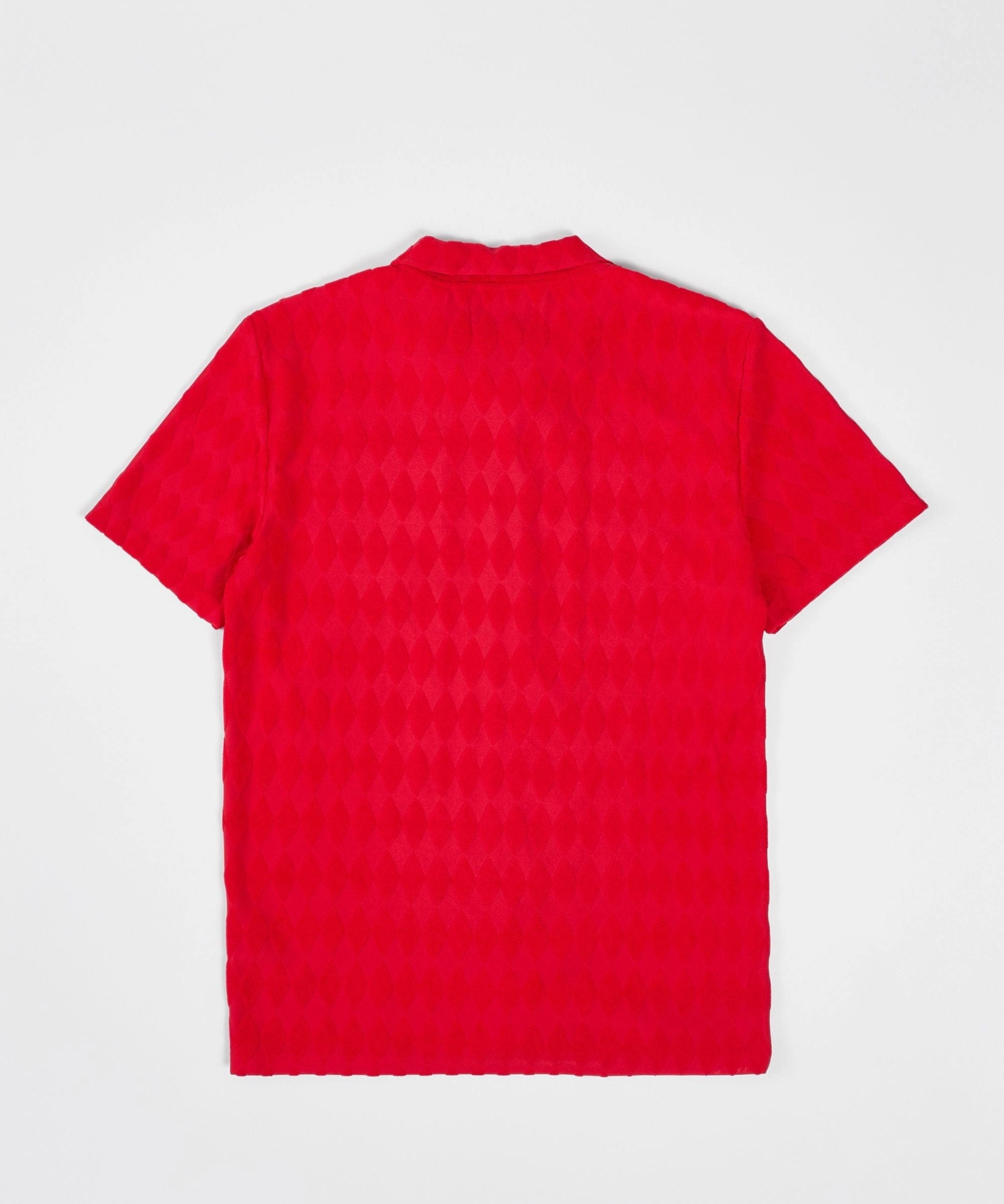Diamond Plate Towel Color Blocked Short Sleeve Button Down Shirt - Red Resilient Fabric Blend