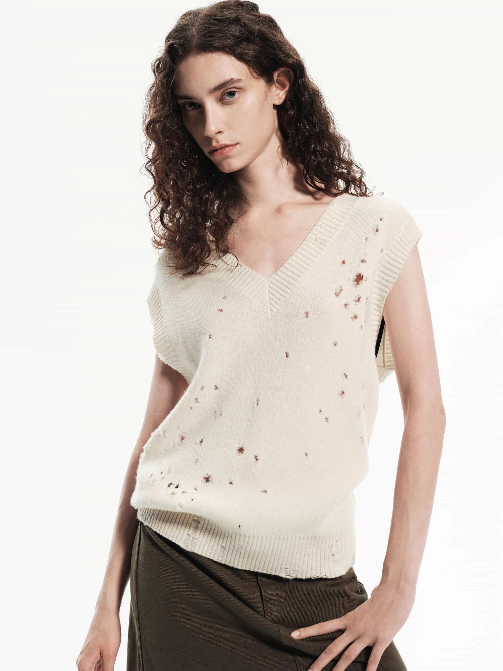 Versatile Base Layer Distress Detail Knitted Vest