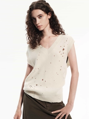 Distress Detail Knitted Vest Breathable Underarm Gussets