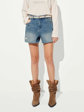 Distressed Cotton Denim Shorts MultiPocketDesign