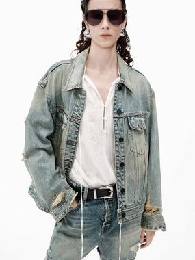 Elasticated Waistband Flexible Waistband Distressed Cotton Jacket