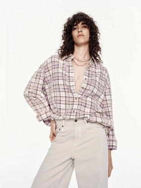 Machine Washable Fabric Fitted Shirt Distressed Cotton Plaid Shirt