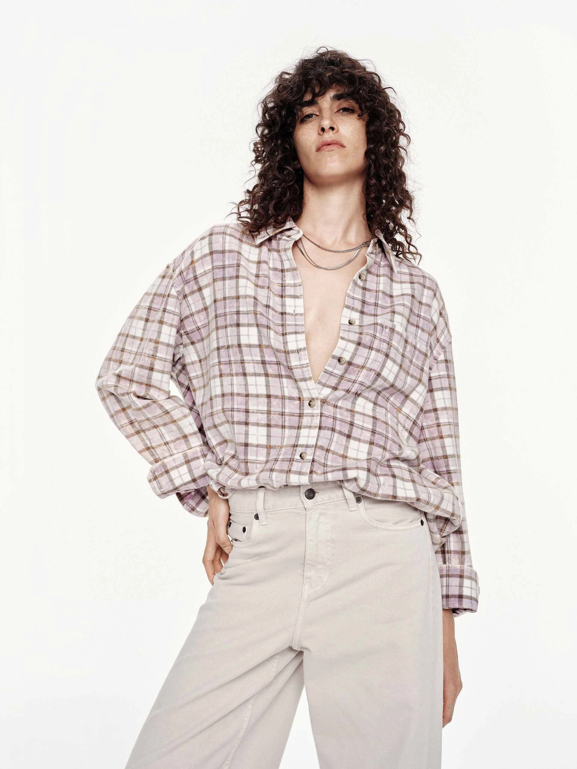 VersatileLayering MultiDirectionalStretch Distressed Cotton Plaid Shirt