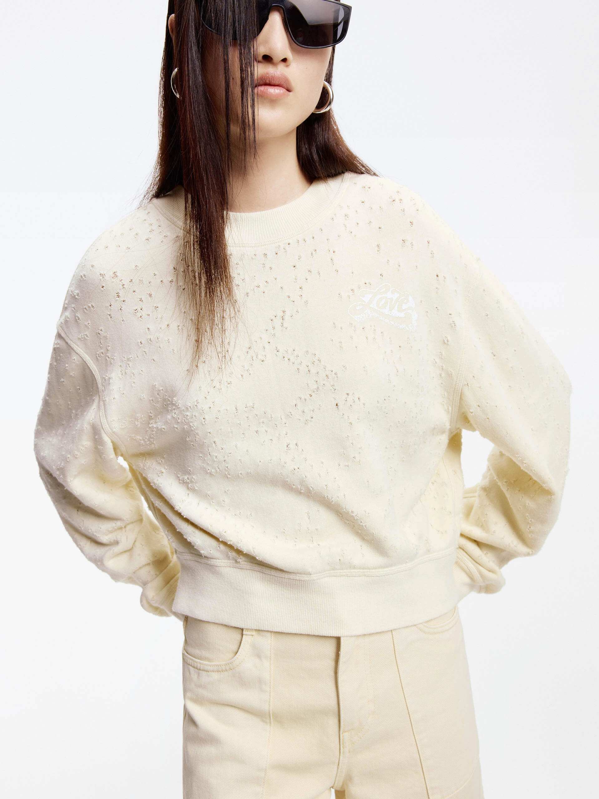 EthicallySourced Relaxed Look Distressed Detail Cotton Sweatshirt