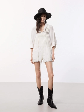 Sleek Waist Distressed Detail Denim Overalls