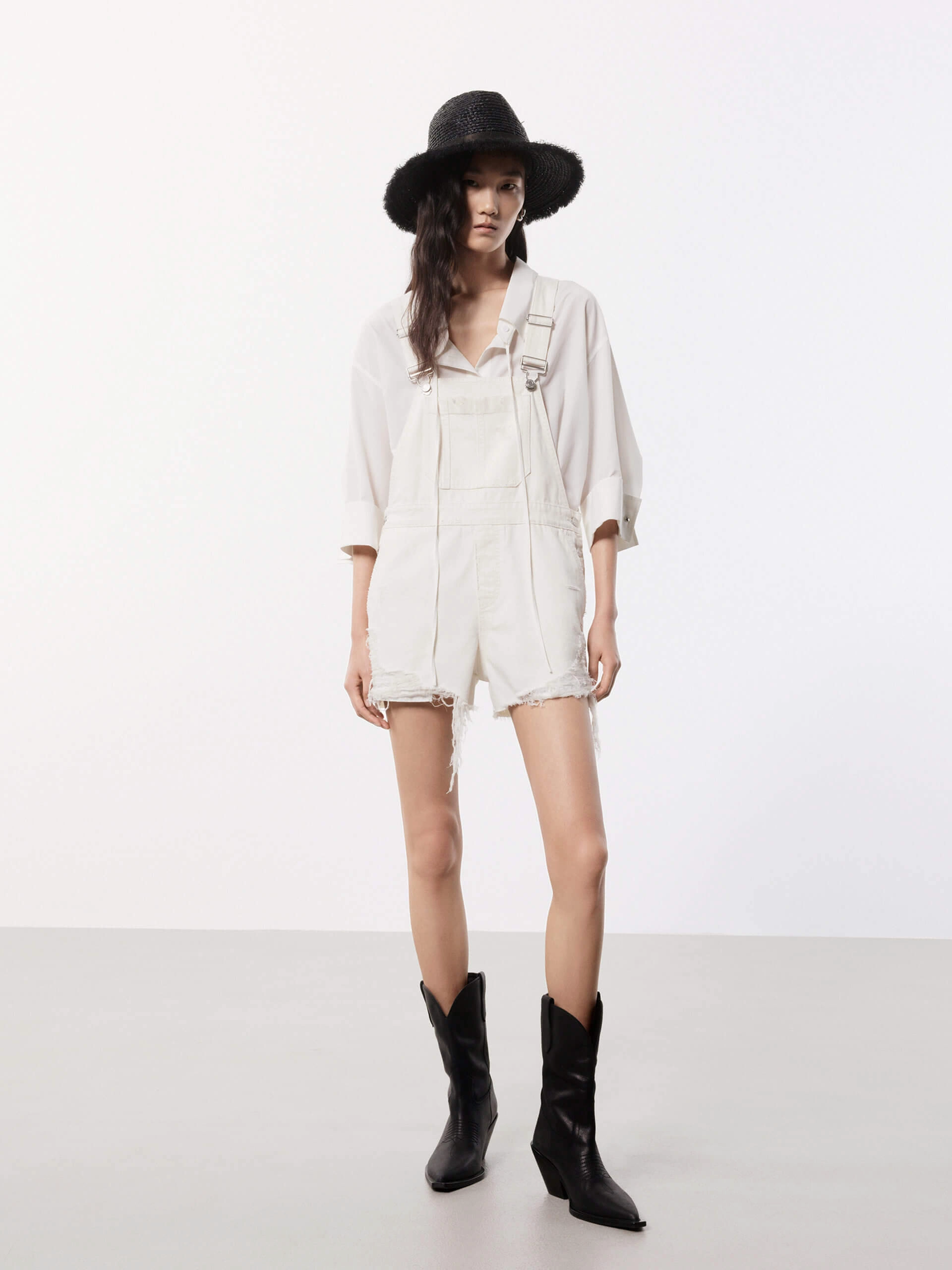 Laser cut Minimal Cut Distressed Detail Denim Overalls