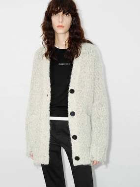 Distressed Detail Fluffy Cardigan FrayResistant Fabric