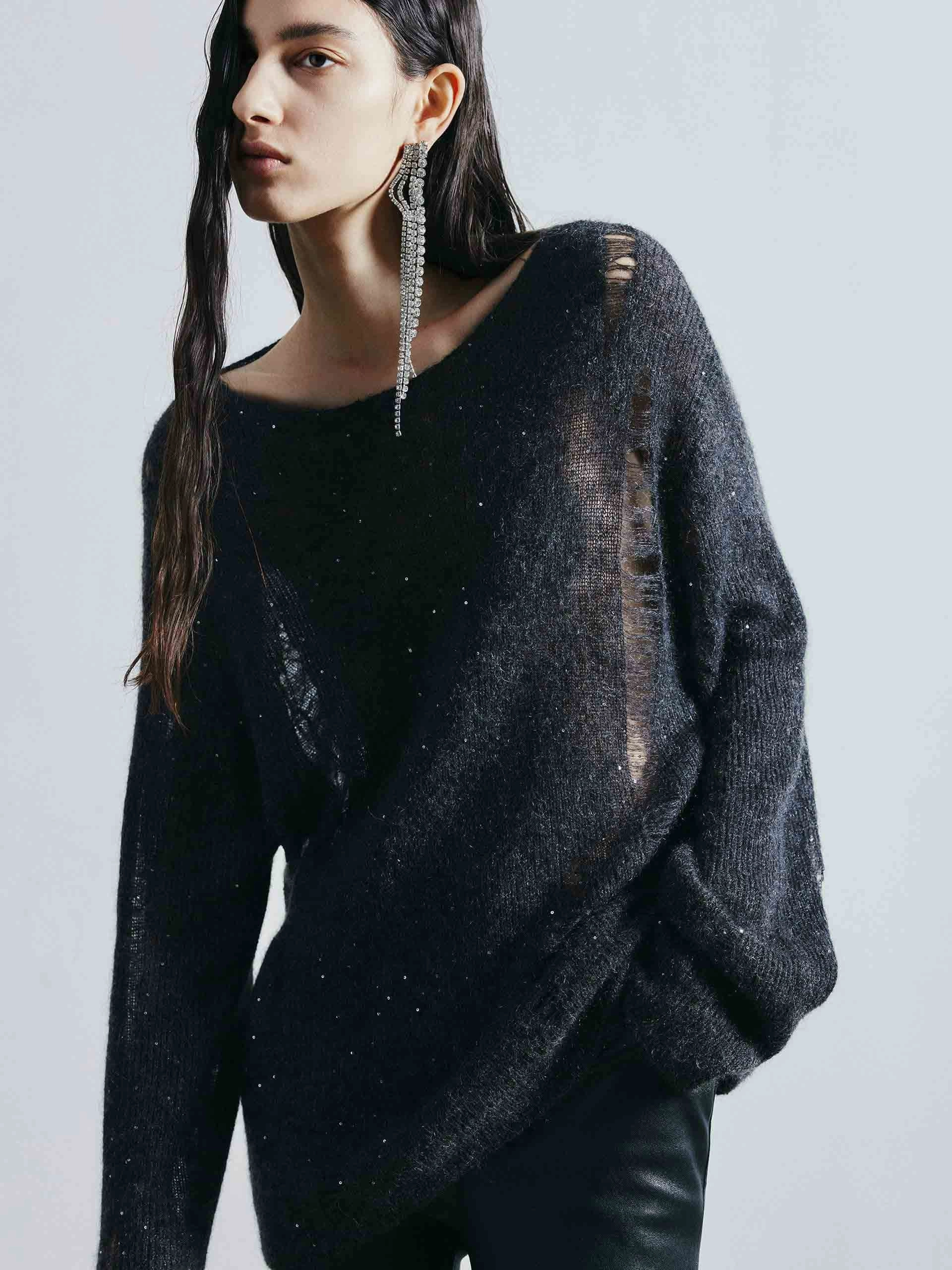 Formal Tank Distressed Detail Loose Sweater