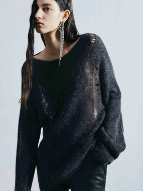 Formal Tank Distressed Detail Loose Sweater