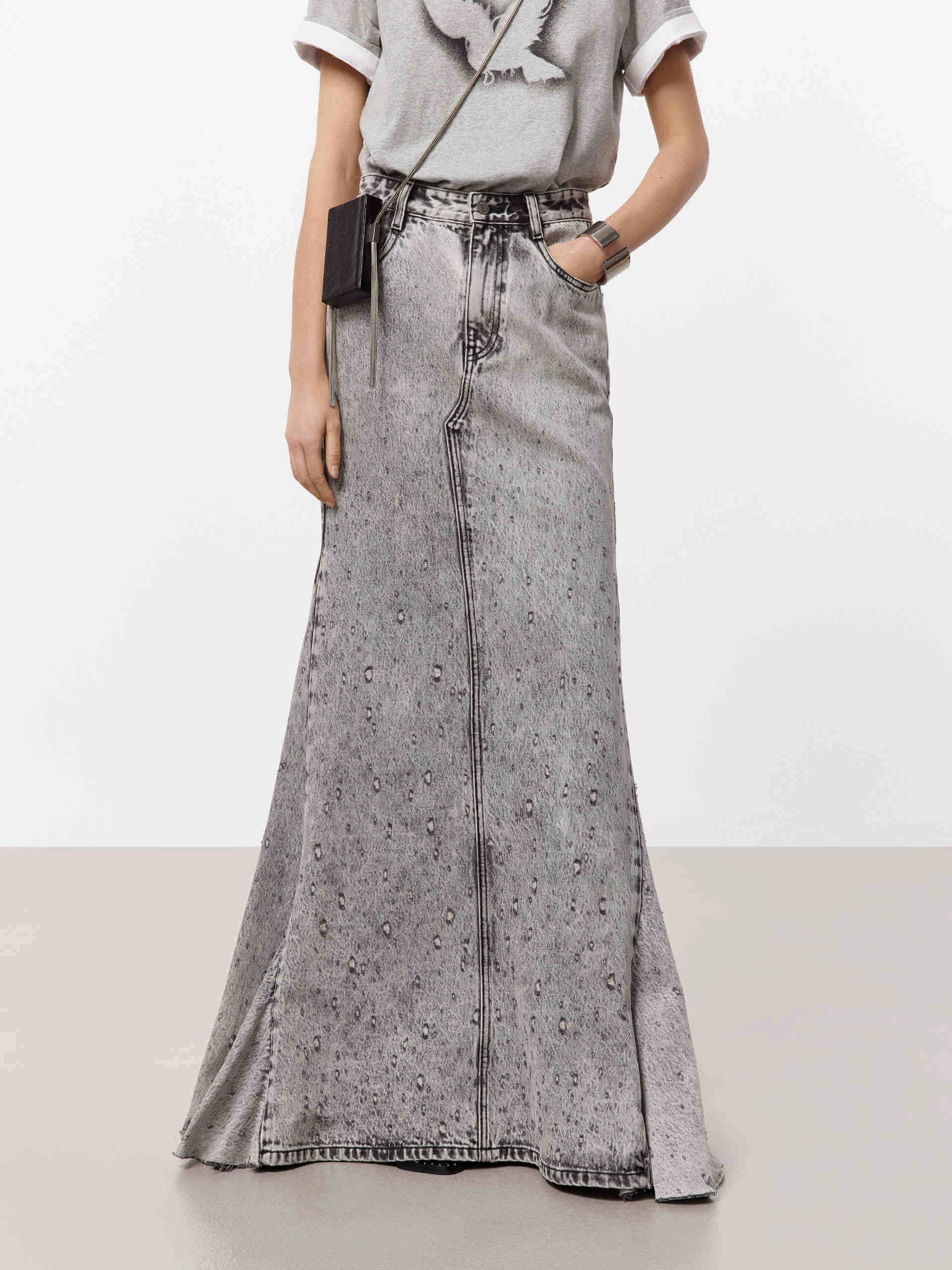 Day To Night Hidden pockets Distressed Effect Maxi Skirt