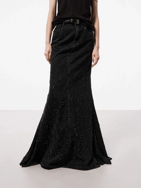 Light Stretch Temperature Regulating Distressed Effect Maxi Skirt