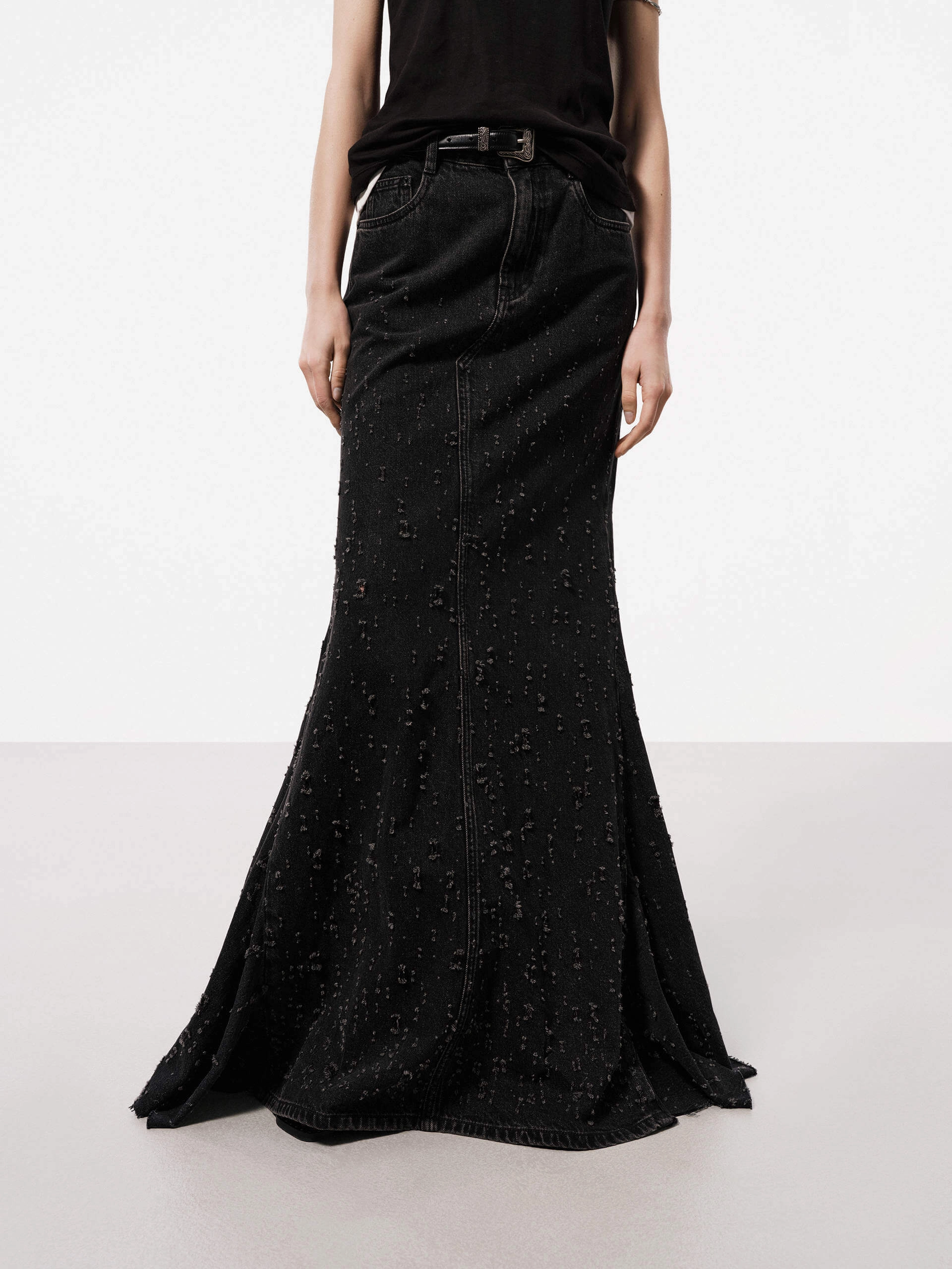 Light Stretch Temperature Regulating Distressed Effect Maxi Skirt