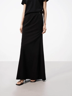 Distressed Jersey Maxi Skirt Minimal Fit Cozy Lining