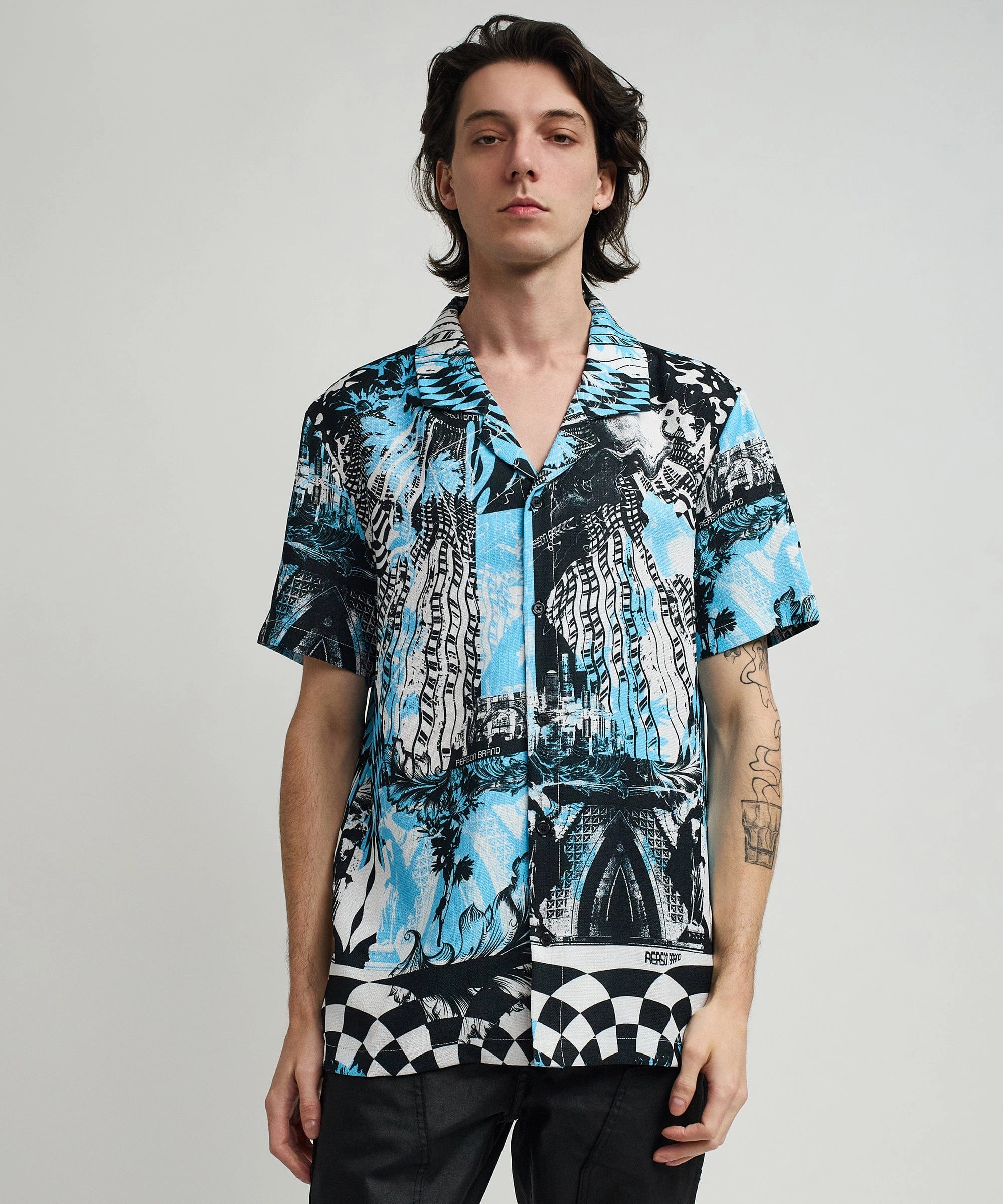 District Linen Texture Short Sleeve Button Down Shirt - Blue Summer Sweater