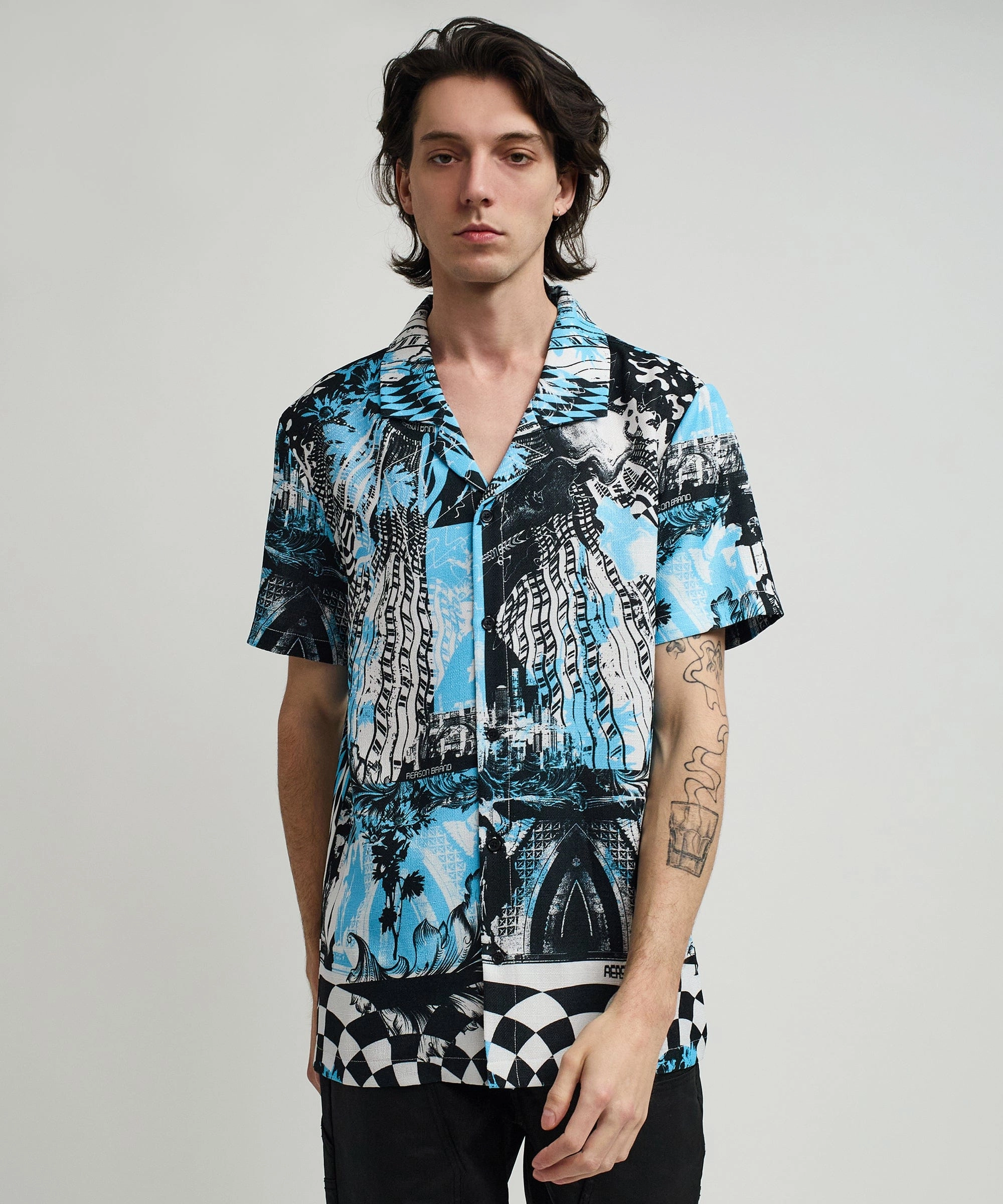 Quick Dry Feature Thermal Regulating Fabric District Linen Texture Short Sleeve Button Down Shirt - Blue