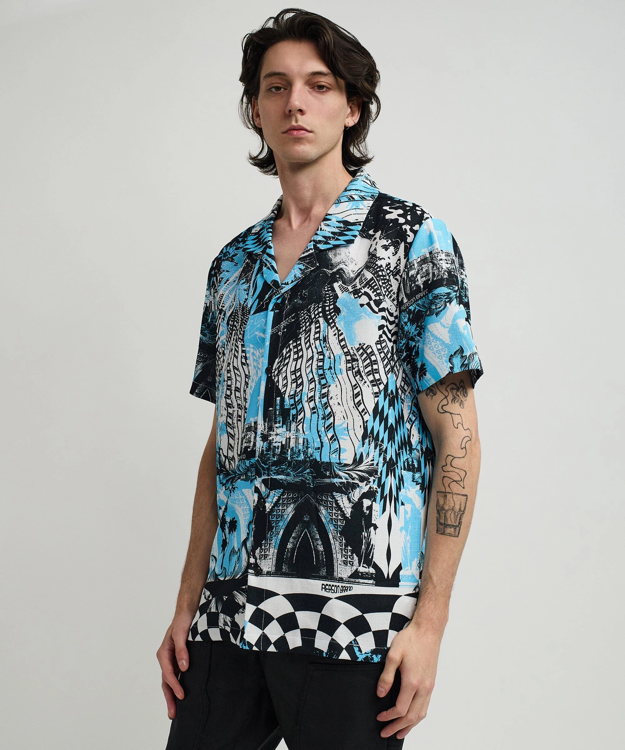 District Linen Texture Short Sleeve Button Down Shirt - Blue Bound Edges