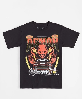 Anti Static Weave Technology Dodge Demon Vintage Semi Oversized Short Sleeve Tee - Black