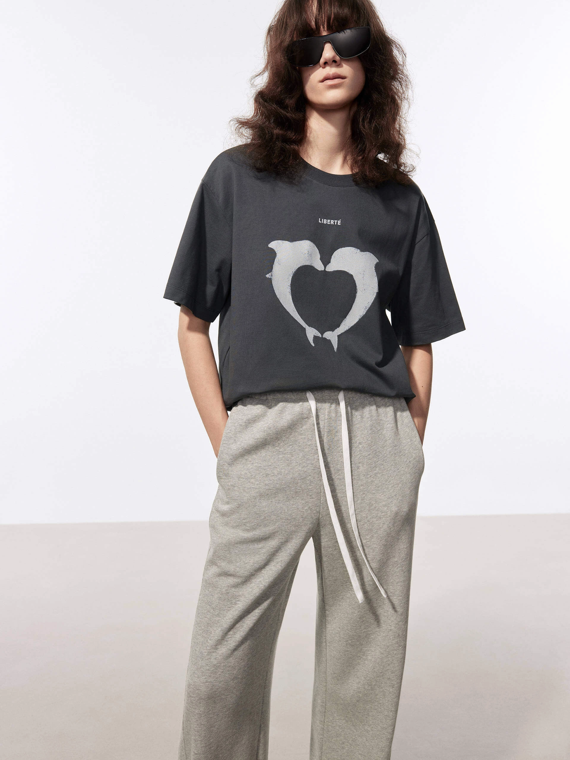 Dolphin Print Cotton T-shirt Everyday Layering Classic Layer
