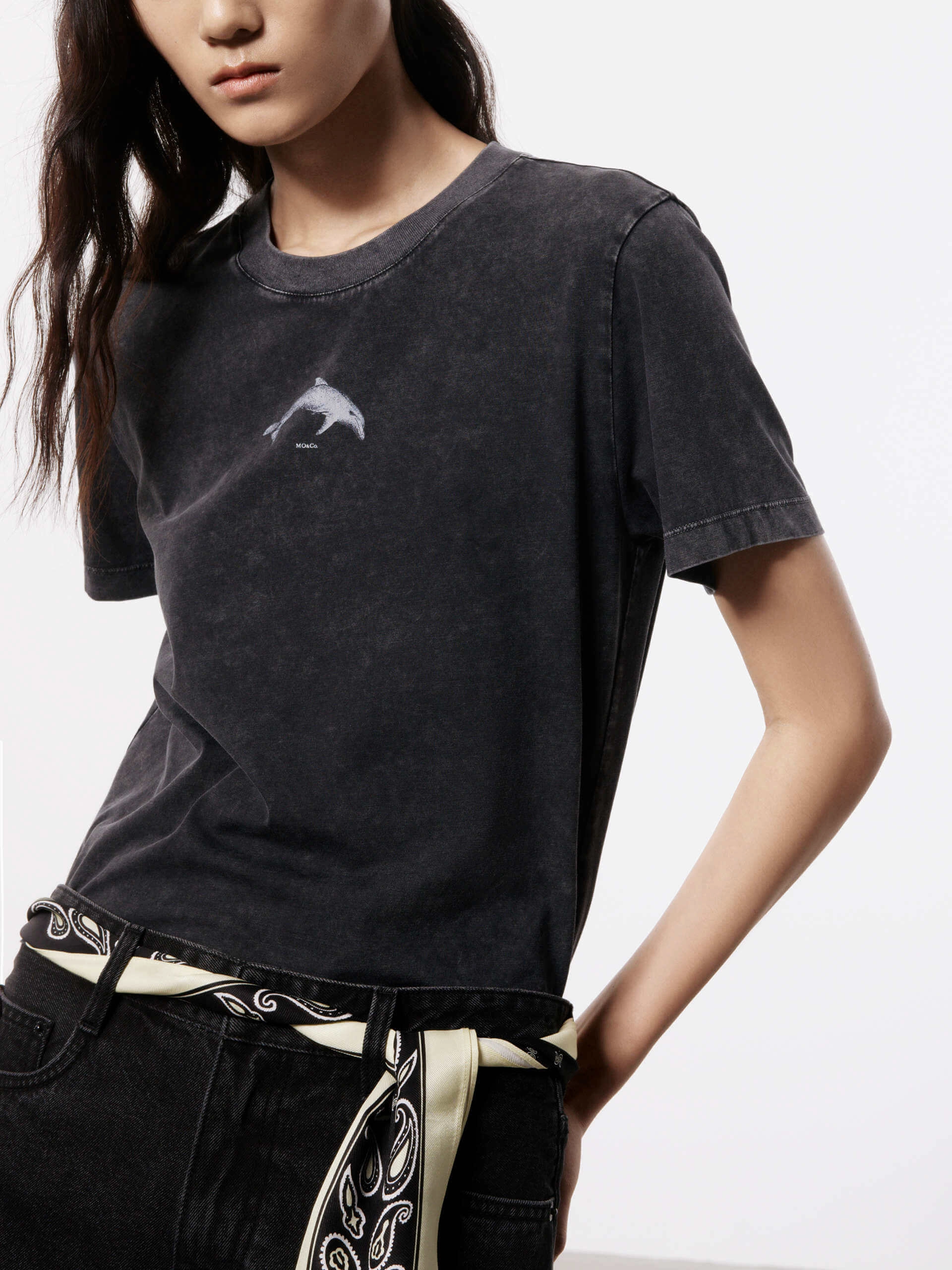 Dolphin Print Crewneck T-shirt Effortless Look Matte Look