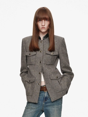 Donegal Tweed Button Coat Breathable Lining Design RubberizedButtonClosures