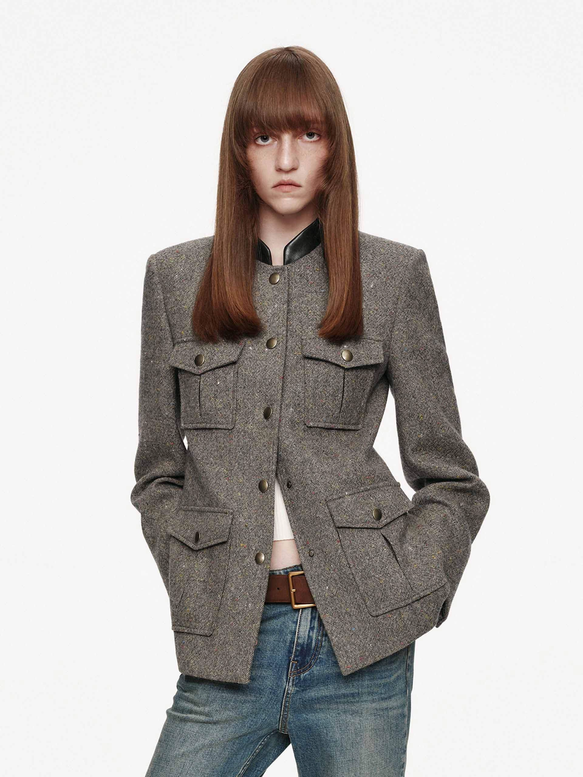 Minimalist Aesthetic Quick Release Buttons Donegal Tweed Button Coat