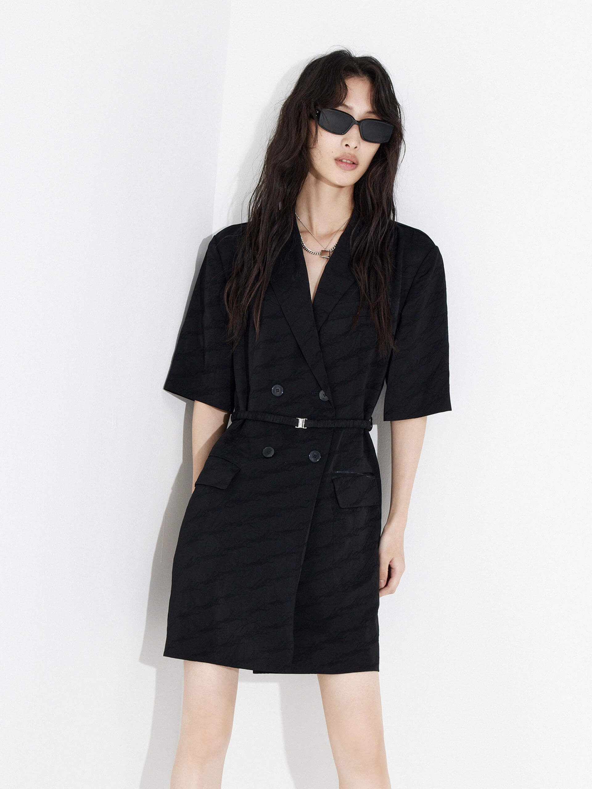 Photo Glow Double Breasted Blazer Dress with Belt