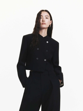 Pre Shrunk Cotton Blend Mesh Lining Double Breasted Crop Jacket