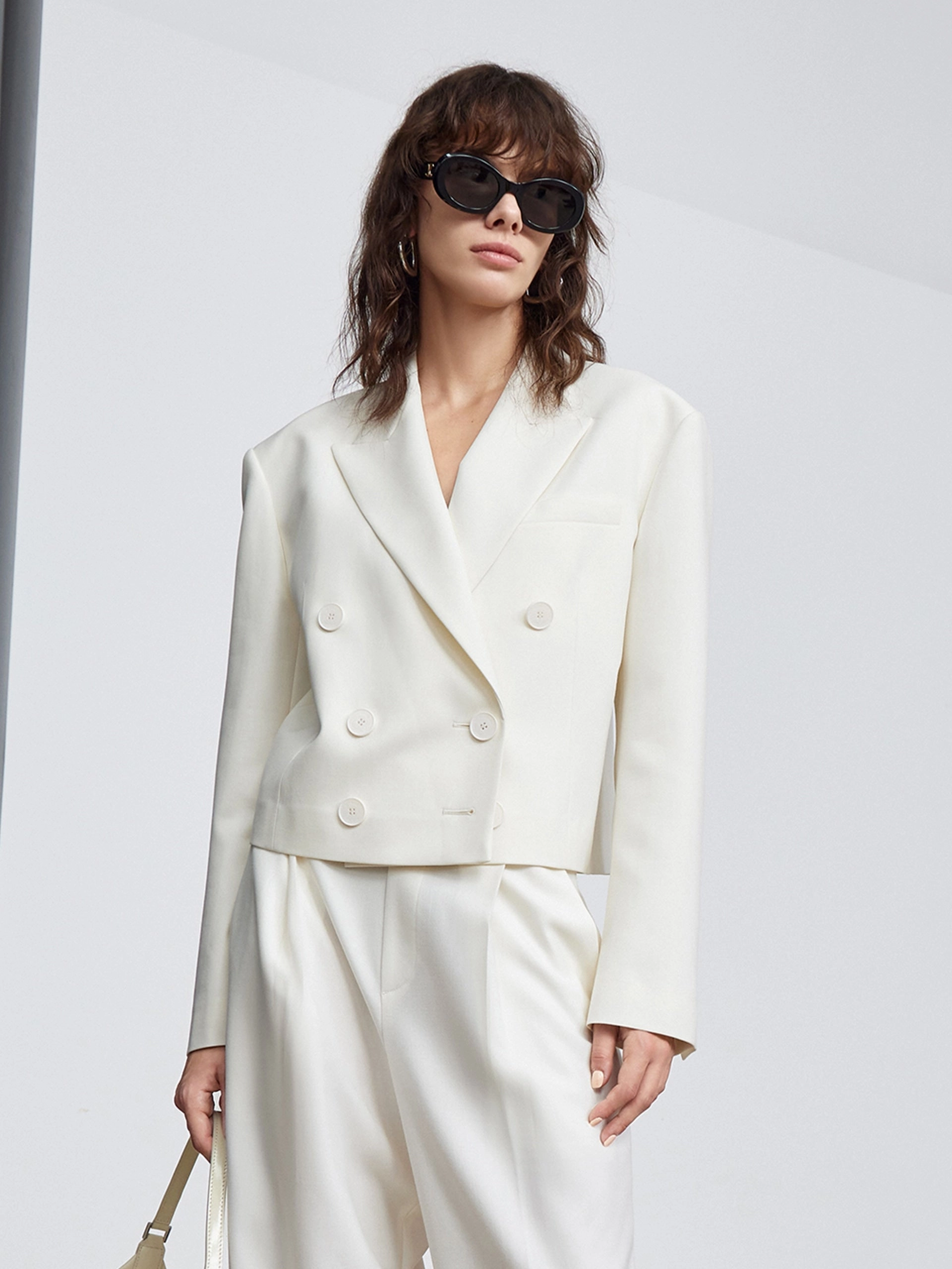 Bonded Seam Construction AntiStaticFinish Double Breasted Cropped Blazer