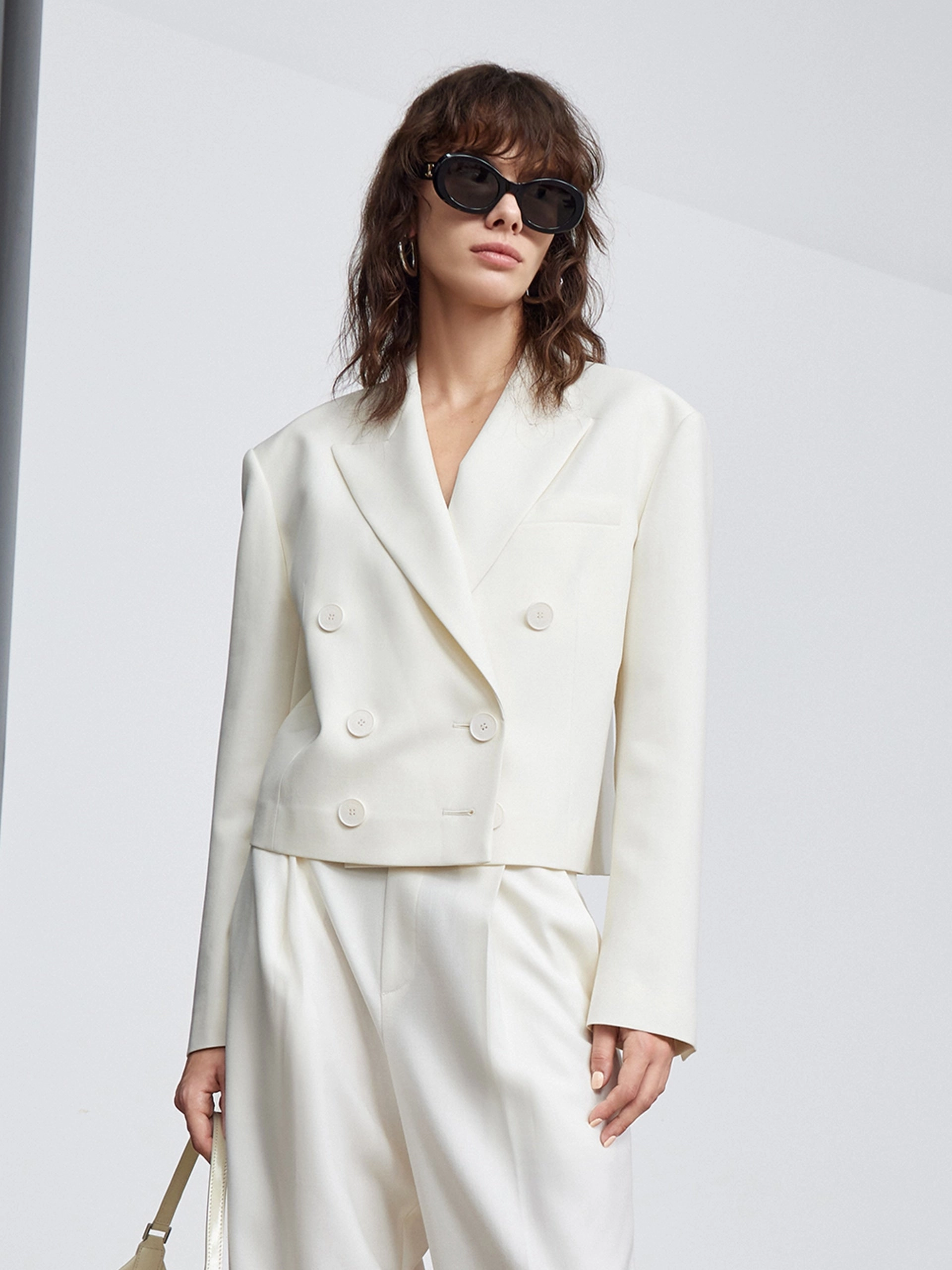 Double Breasted Cropped Blazer Stylish T-shirt