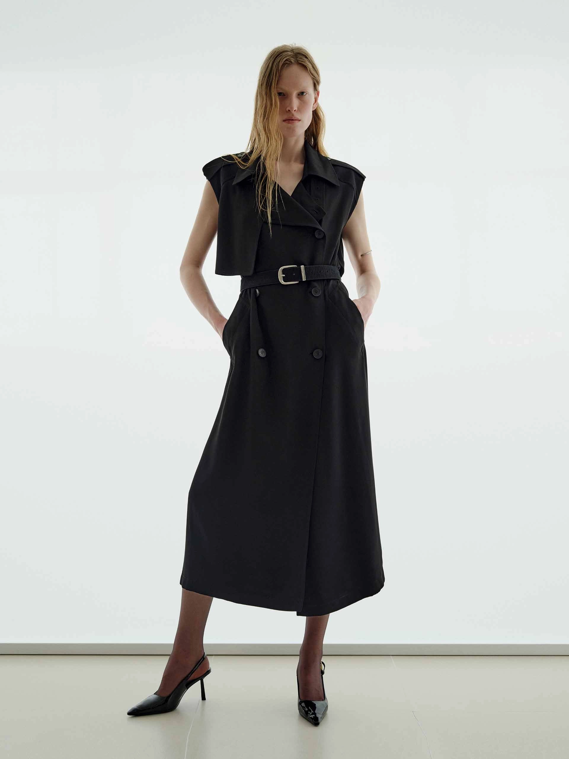 Modern and Feminine Chilly Day Comfort Double-breasted Midi Dress