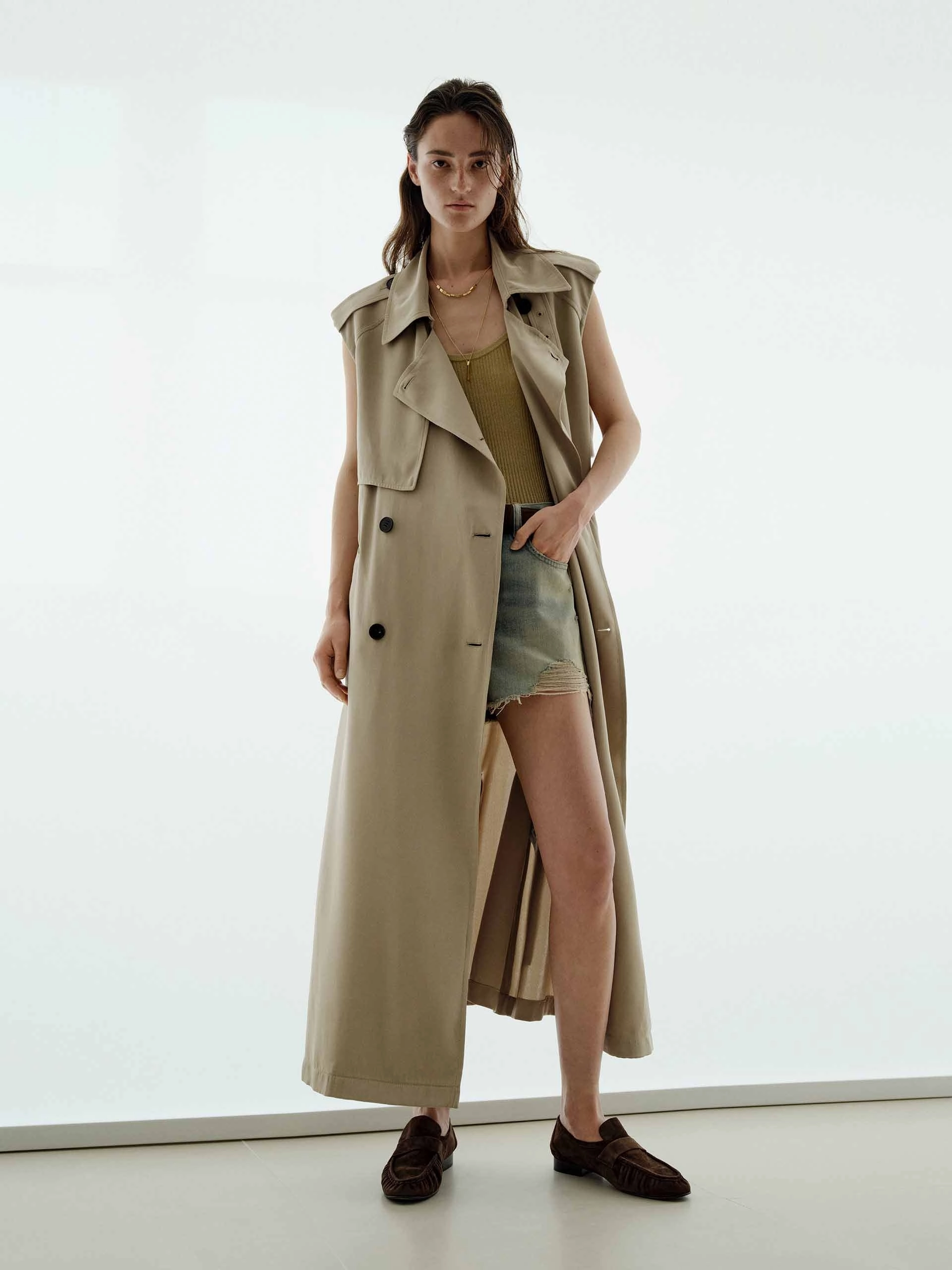 Double-breasted Midi Dress Casual-Look Sleeveless