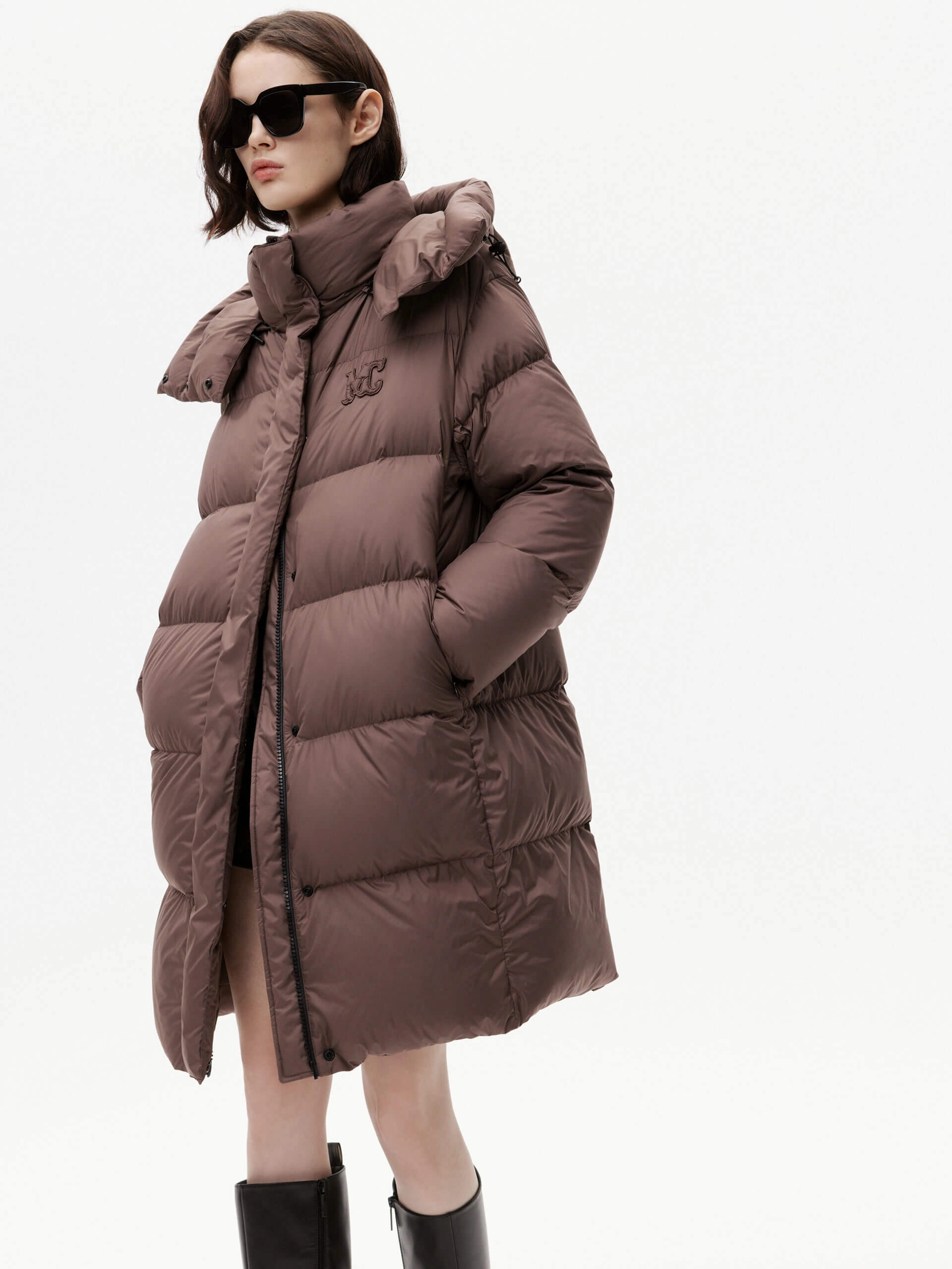 ThermalInsulation Flatlock stitching Midi Length Down Puffer Coat